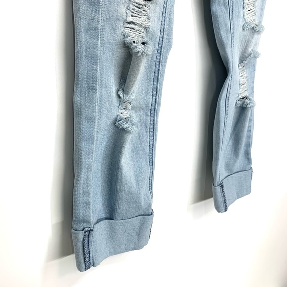 Indigo Rein Forever Stretch Light Wash Distressed Destroyed Capri Cuffed Jeans - Picture 4 of 16